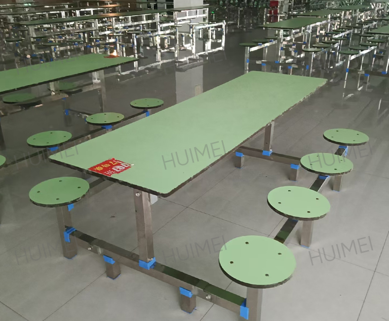 Mesa de comedor integrada para estudiantes Huimei con taburetes redondos fijos (verde) HMZX-013