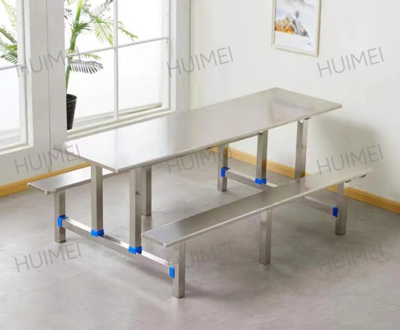 Mesa de comedor para estudiantes de acero inoxidable Huimei con bancos (plateada) HMZX-011