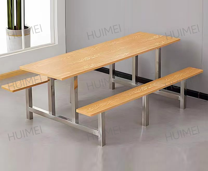 Mesa de comedor para estudiantes de cafetería escolar Huimei con bancos (acabado de veta de madera) HMZX-012